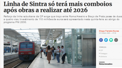 Reforço da Linha de Sintra não pode esperar por 2026